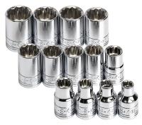 20K476 Socket Set, 3/8 Dr, Metric, 12 Pt Std, 13 Pc