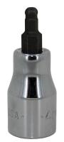 20K643 Hex Bit Socket, Ball, 3/8 In Dr, 4mm