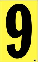 21JC89 Number Label, 9, Black/Yellow, PK 25