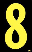 21JD25 Number Label, 8, Yellow/Black, PK 25