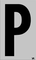 21JD78 Letter Label, P, Black/Silver, PK 25
