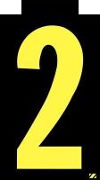 21JY64 Number Label, 2, Yellow/Black, PK 25