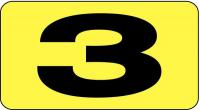 21KG63 Number Card, 3, 5/8In, Yllw/Blk, PK 100