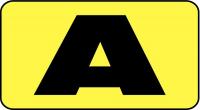 21KG70 Letter Card, A, 5/8In, Yllw/Blk, PK 100