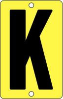 21KJ25 Letter Card, K, 2In, Yllw/Blk, PK 25