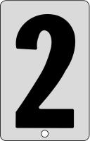 21KJ79 Number Card, 2, 2In, Blk/Slvr, PK 25