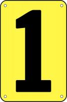 21KK51 Number Card, 1, 3In, Blk/Yllw, PK 25