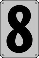 21KL31 Number Card, 8, 3In, Blk/Slvr, PK 25
