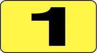 21KN42 Number Card, 1, 5/8In, Yllw/Blk, PK 100