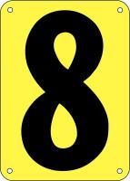 21KT40 Number Card, 8, 3In, Yllw/Blk, PK 25