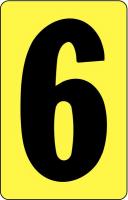 21KX74 Number Card, 6, 2In, Blk/Yllw, PK 25