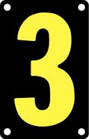 21KY08 Number Card, 3, 2In, Yllw/Blk, PK 25