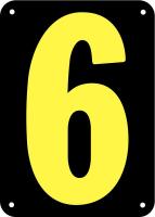 21KZ56 Number Card, 6, 3In, Yllw/Blk, PK 25