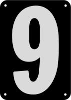 21LA32 Number Card, 9, 3In, Slvr/Blk, PK 25