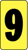 21LA68 Number Card, 9, 1In, Blk/Yllw, PK 100