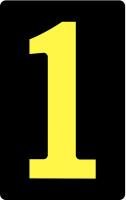 21LE87 Number Card, 1, 2In, Yllw/Blk, PK 25