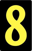 21LE94 Number Card, 8, 2In, Yllw/Blk, PK 25