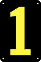 21LG33 Number Card, 1, 3In, Yllw/Blk, PK 25