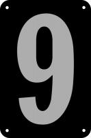21LH14 Number Card, 9, 3In, Slvr/Blk, PK 25