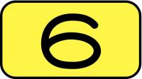 21LL38 Number Card, 6, 5/8In, Blk/Yllw, PK 100