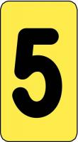 21LL73 Number Card, 5, 1In, Blk/Yllw, PK 100