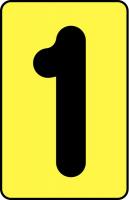 21LM06 Number Card, 1, 2In, Blk/Yllw, PK 25
