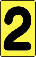 21LM07 Number Card, 2, 2In, Blk/Yllw, PK 25