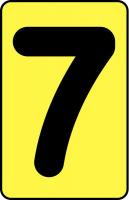 21LM12 Number Card, 7, 2In, Blk/Yllw, PK 25
