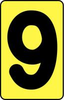 21LM14 Number Card, 9, 2In, Blk/Yllw, PK 25