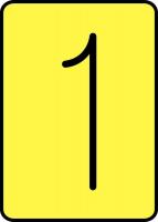 21LM42 Number Card, 1, 3In, Blk/Yllw, PK 25