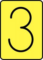 21LM44 Number Card, 3, 3In, Blk/Yllw, PK 25