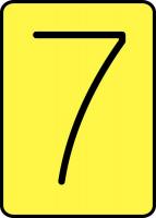 21LM48 Number Card, 7, 3In, Blk/Yllw, PK 25