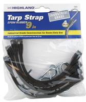 21T133 EPDM Tarp Strap, 9 In, Black, Pk 4