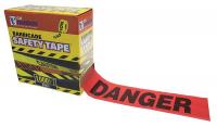 21YH37 Barricade Tape, Danger, Red, 1000 ft, Poly