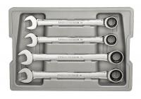 22F050 Ratcheting Wrench Set, Combo, Metric, 4 Pcs