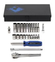 22F105 Socket Set, 1/4 In Dr, SAE, Chrome, 25 Pc