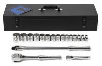 22F118 Socket Set, 1/2 In Dr, SAE, Chrome, 18 Pc