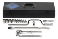 22F119 Socket Set, 1/2 In Dr, SAE, Chrome, 16 Pc