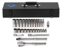 22F123 Socket Set, 3/8 In Dr, Metric, Chrome, 29 Pc