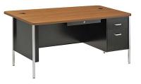 22ND42 Desk, Single Pedestal, Blk/Oak