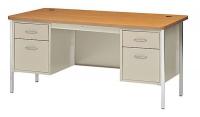 22ND45 Desk, Double Pedestal, Putty/Oak