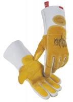23J986 Glove, Welding, 14 In L, Gold and Gray, L, Pr
