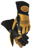 23J989 Glove, Welding, 14 In L, Blk and Gold, XL, Pr