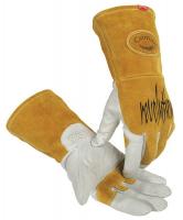 23J990 Glove, Welding, 14 In L, White and Gld, M, Pr