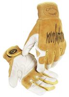 23J993 Glove, Welding, 9 In L, Tan and Gold, M, Pr