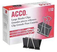 23K169 Binder Clip, Blk/Slvr, Plastic/Steel, PK 12