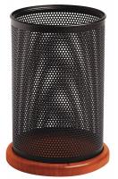 23L263 Pencil Cup, Blk/Chry, Punched Metal/Wood