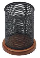 23L267 Pencil Cup, Blk/Chry, Punched Metal/Wood