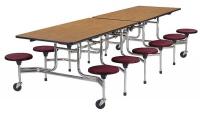 23L863 Mobile Stool Table, Oak, Wine, 58x120 In.