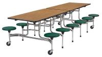 23L867 Mobile Stool Table, Oak, Forest Grn, 58x120